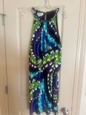 London Style Braided Halter Dress in Blue, Green & Purple